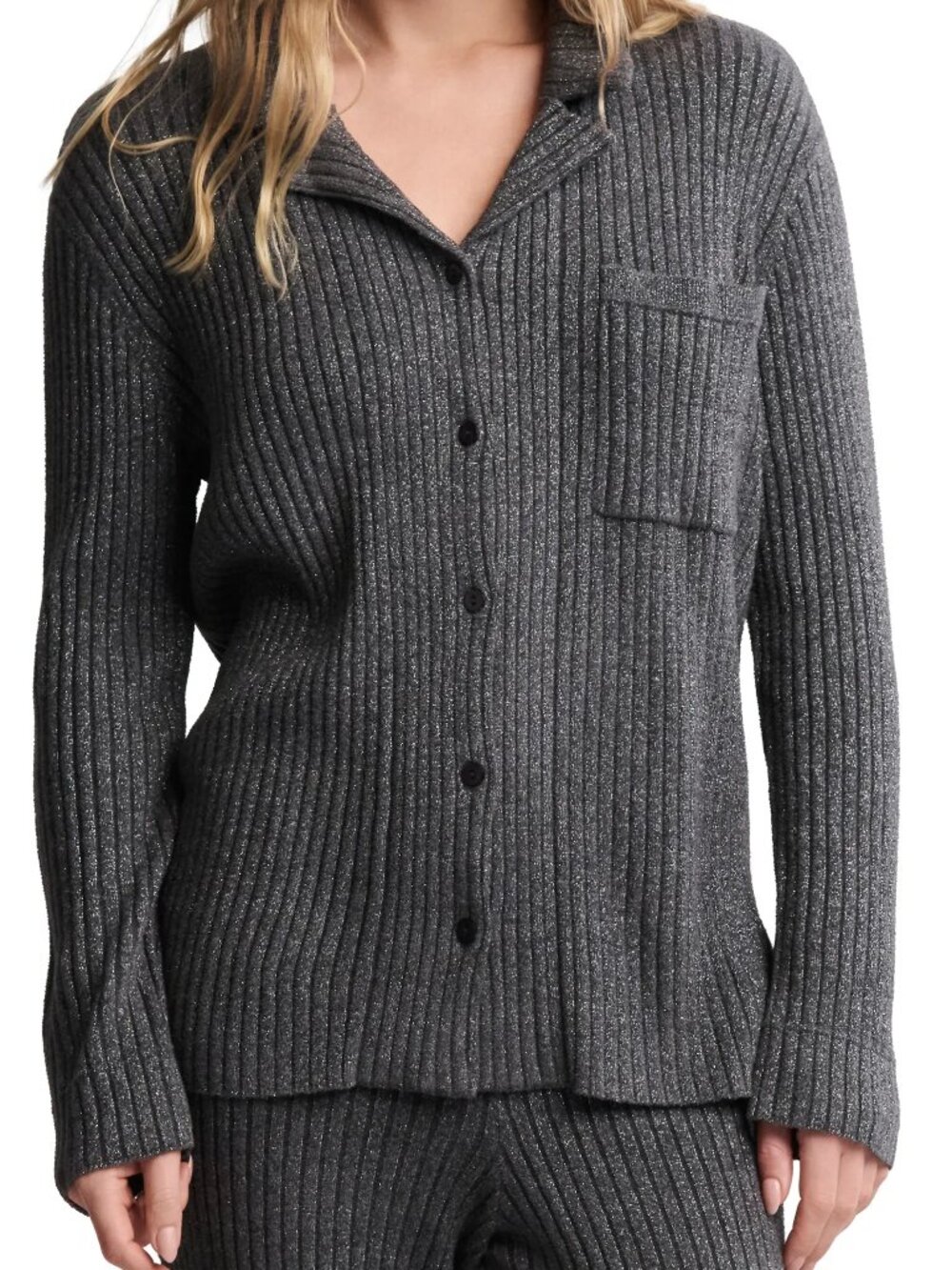 BAREFOOT DREAMS NWOT CozyChic® Ultra Lite® Rib Button-Up Shirt, Gray, Size Small